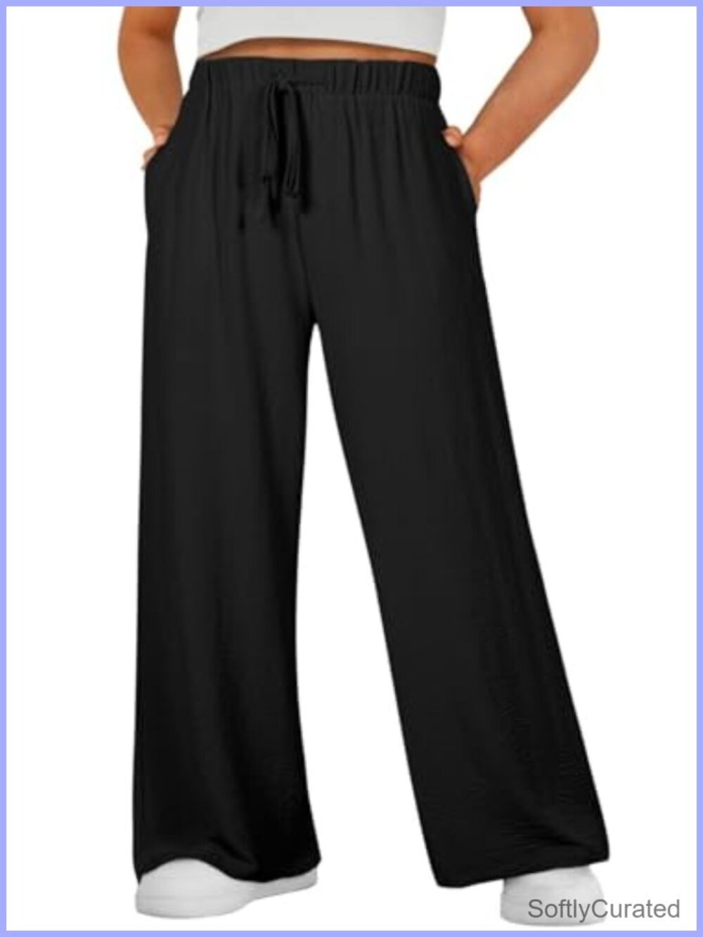 Plus Size Wide Leg Pants High Waist Drawstring Loose Casual Trousers